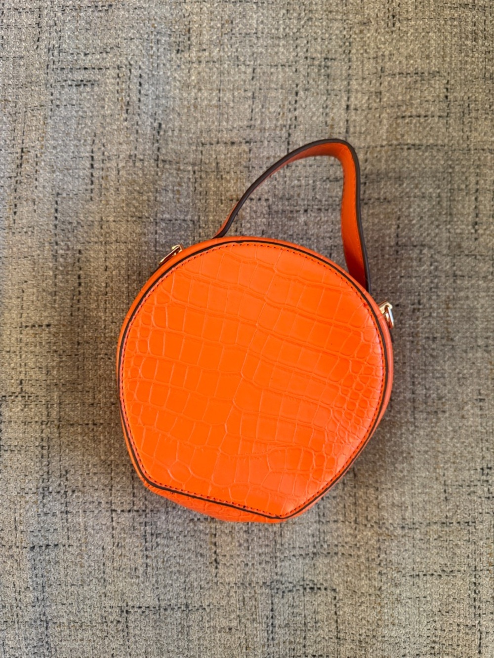 Orange Croc-Embossed Round Top-Handle Bag